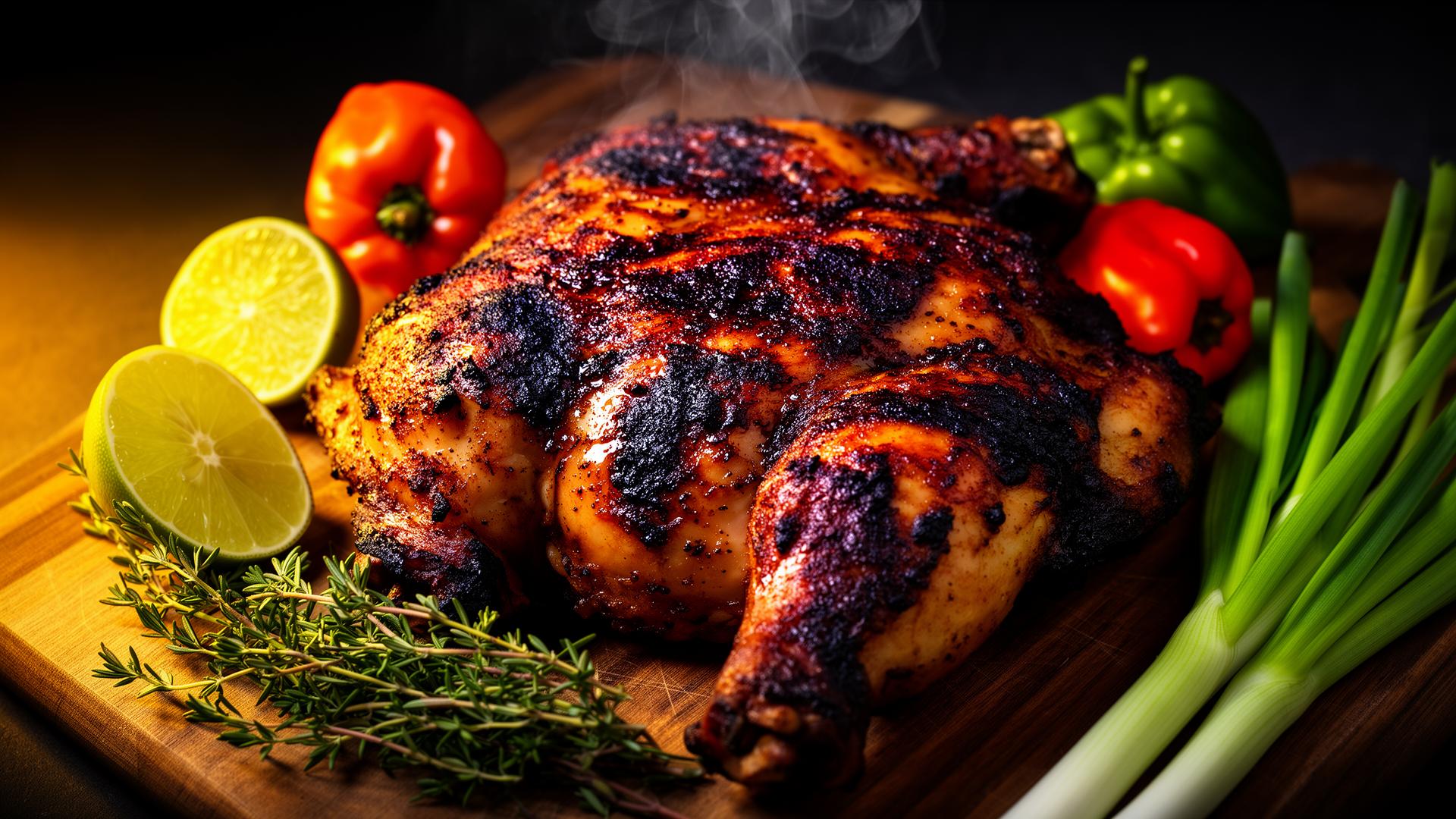 Jamaican jerk chicken with peppers and lime
